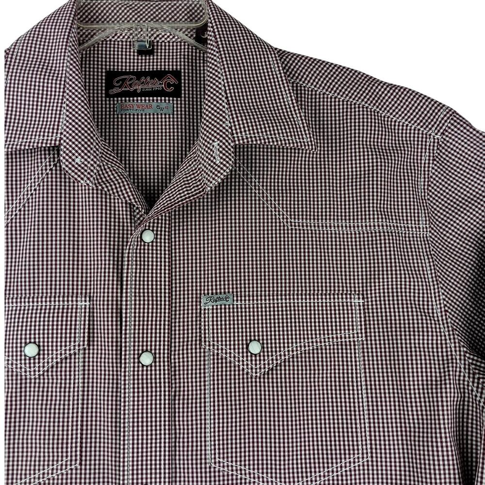 Rafter C Easy Wear‎ 45 Western Shirt Mens Large Maroon/White Check Ivory Snaps